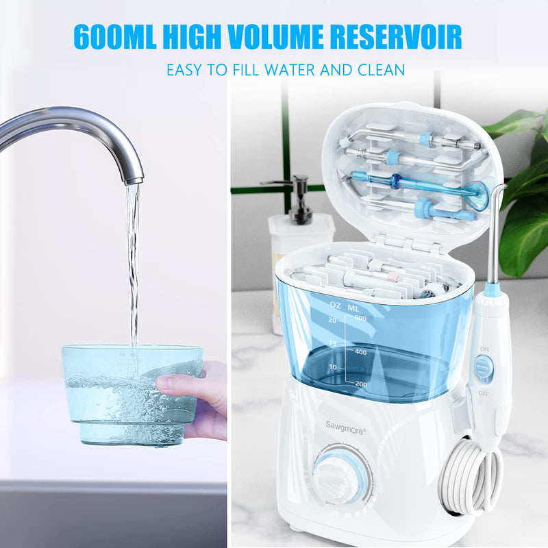 Water Flosser Oral Irrigator, 600 ml Large Capacity, 10 Adjustable Pressures, Electric Flosser for Teeth/Braces, 8 Home Nozzles Oral Irrigator(White) White - BeesActive Australia