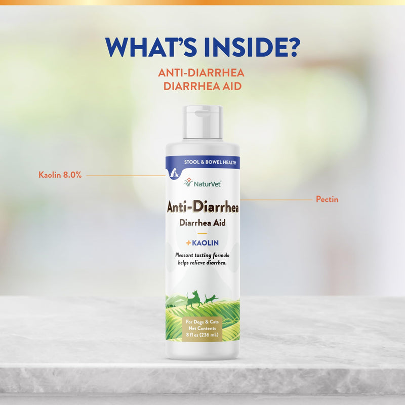 NaturVet Anti-Diarrhea Liquid Pet Supplement Plus Kaolin – Helps Alleviate Discomfort, Cramping, Irritation from Diarrhea for Dogs, Cats – Great Taste – 8 Oz. - BeesActive Australia