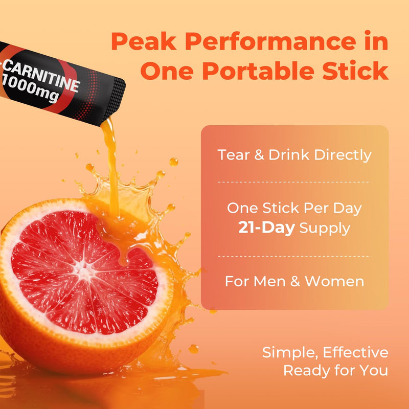 OxyEnergy Liquid L-Carnitine Supplement 1000mg - Gentle for Daily Use, Zero Calorie, Sugar-Free, Stim-Free Fat Burning & Endurance Booster, 21 On-the-Go Individual Liquid Sticks