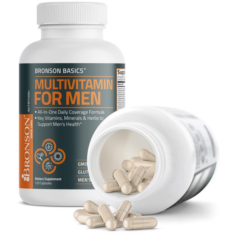 Bronson Multivitamin for Men All-in-One Daily Coverage, 120 Capsules | Once-Daily Men's Wellness Formula with Immune, Focus & Energy Support, Ashwagandha & Saw Palmetto, Non-GMO & Gluten-Free 120 Count (Pack of 1)