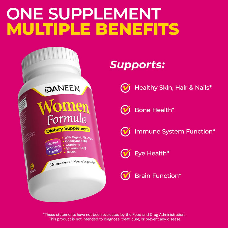 Multivitamin for Women with Iron, Biotin & Zinc, 90 Tablets | 36 essential vitamins with B Complex, CoQ10 & Cranberry to support hair, skin & nails, daily energy and immune function.*