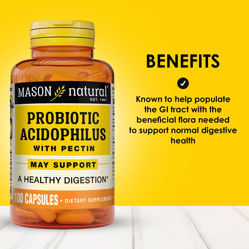 MASON NATURAL Probiotic Acidophilus, 150 Day Supply, Supports Regularity and Normal Digestion with Pectin & Calcium, 100 Capsules (Pack of 3)
