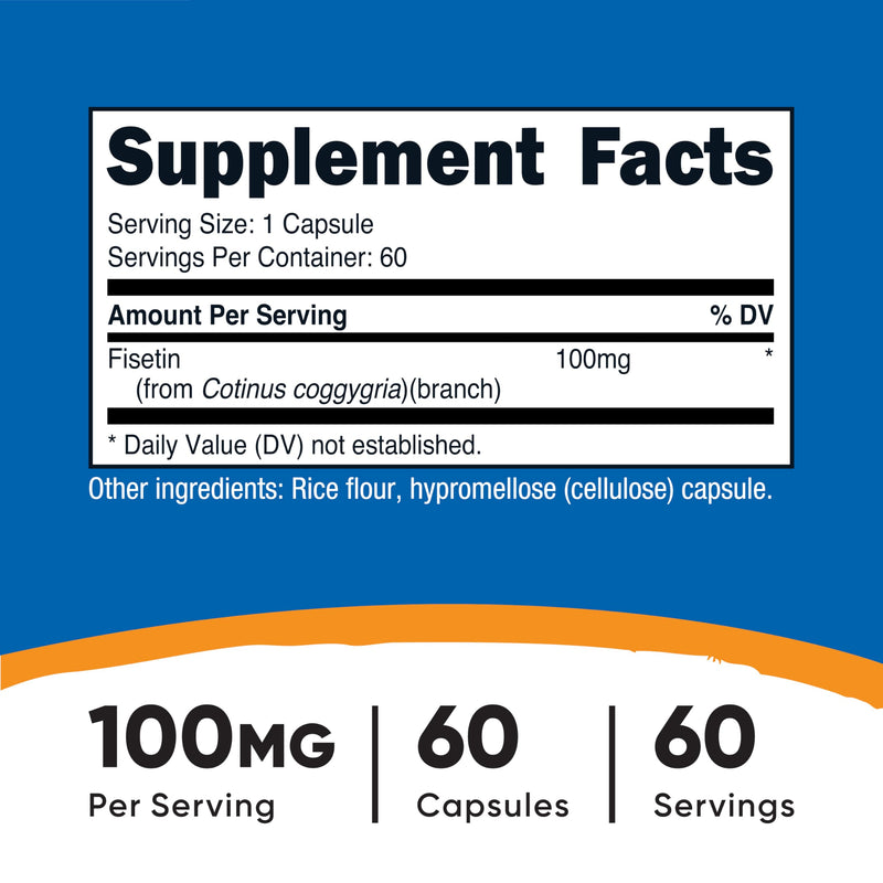 Nutricost Fisetin Capsules 100mg, 60 Caps, Natural Polyphenol Antioxidant | Gluten-Free, Vegan Friendly, GMO-Free Supplement 60 Count (Pack of 1)