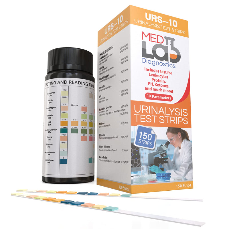 Med Lab Diagnostics 10 Parameter Urine Test Strips for Urinalysis(150 Cnt) in Sealed Pouches. Tests for Ketosis, pH, Protein, UTI, Kidney and Liver Function - BeesActive Australia