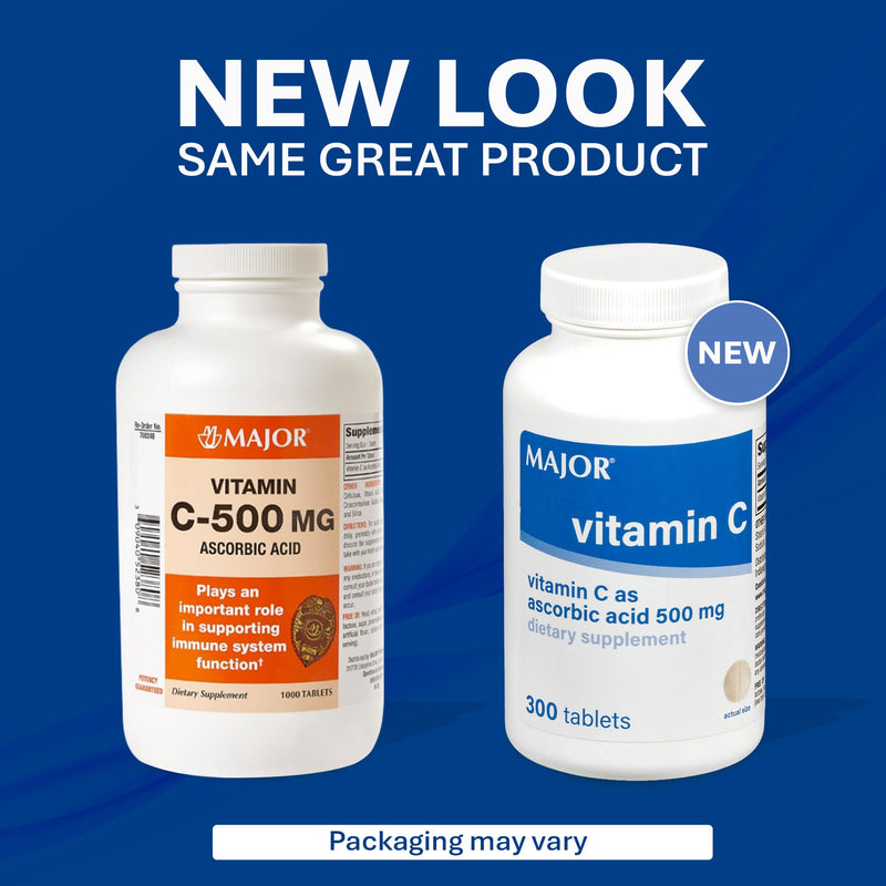 MAJOR Vitamin C-500 mg Ascorbic Acid - New Formula - Vitamin C Tablets - Dietary Supplement - 300 Count (1 Pack)