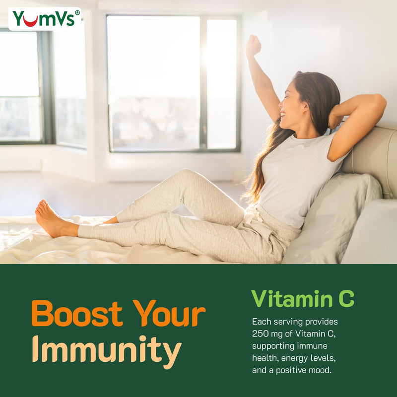 YumVs Vitamin C Gummies for Adults - 250 mg Orange Flavored Vitamin C Gummy - Vitamin C Chewable Immune Gummies for Adults - Immune Support Supplement - Kosher, Halal, Gluten Free (200 Count), 2 Pack 100 Count (Pack of 2)