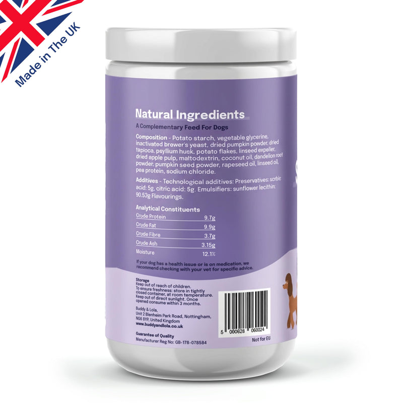 Buddy & Lola Scoot Stopper Anal Gland Chews For Dogs - High Fibre Chews To Stop Scooting and Licking Under Tail with Natural Fibre Ingredients For Dogs Dandelion Root, Pumpkin Powder and Beet Pulp 5060928060024