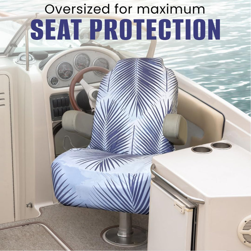 Pontoon Boat Seat Cover Microfiber, Quick-Dry, Universal Fit, Stylish Palm Leaf Design (Blue Palms), PB01BBG - BeesActive Australia