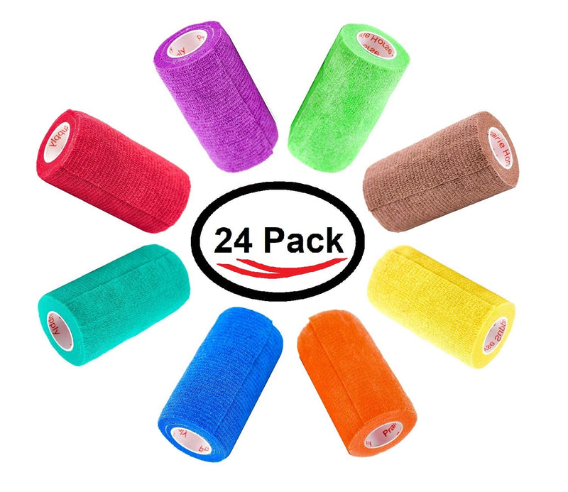 4 Inch Self Adhesive Medical Bandage Wrap Sport Tape (Variety) (24 Pack) Strong Elastic Self Adherent Cohesive First Aid Sport Flex Rolls for Wrist Ankle Knee Sprains and Swelling Variety 4 Inch (Pack of 24) - BeesActive Australia