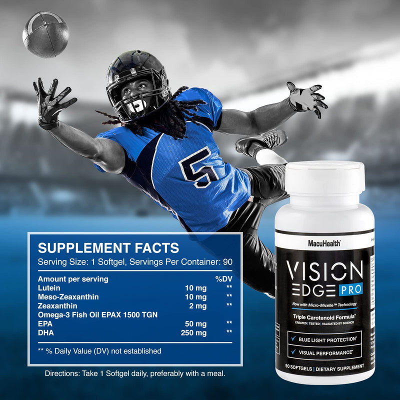 Eye Supplement for Athletes; Formula with Lutein, Zeaxanthin, and Meso-Zeaxanthin, Eye Supplements Omega 3, Essential Carotenoids for Eyes - (90 Softgels, 3 Month Supply) Vision Edge Pro 90ct - BeesActive Australia