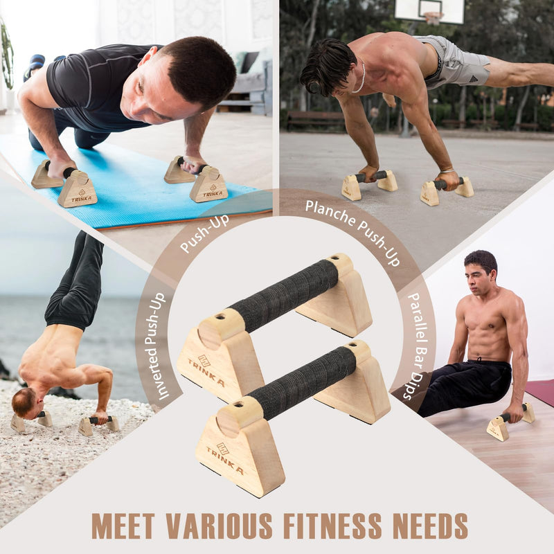 Wooden Parallettes Push Up Bars, 2 PCS Wood Calisthenics Bars with Non-Slip Base, Pushup Handles for Floor Home Fitness, Workout Equipment for Men and Women Strength Training 20cm