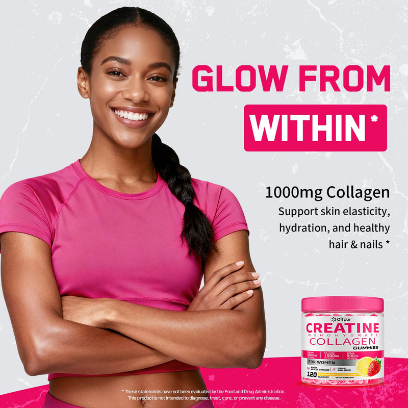 Creatine for Women, 5000mg Complex with Collagen & BCAAs, Vitamin B12 | 120 Ct Sugar-Free Creatine Gummies for Women, Creatine Monohydrate Supplements Pre-Workout Chewbles, Creatina Para Mujeres 119 Count (Pack of 1)