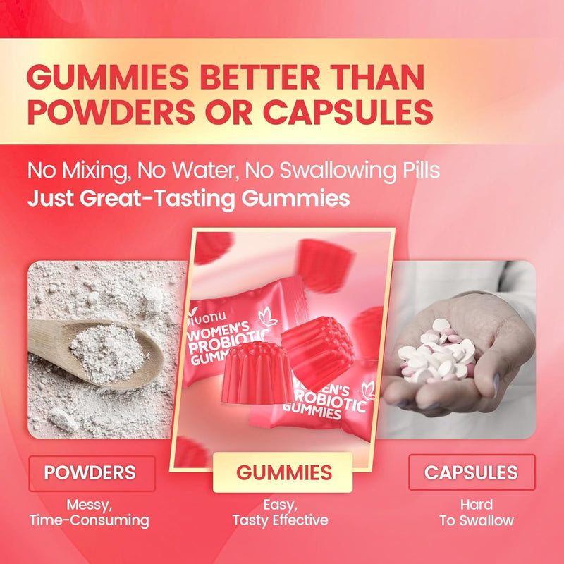 VivoNu Probiotics for Women, Women Probiotic Gummies, 500 Million CFUs | Fiber | Feminine Balance Gummies for Healthy Odour,Digestive Support and Gut Health+Vitamin C for Immune Support - 60 Gummies 60pcs/1bag-cranberry