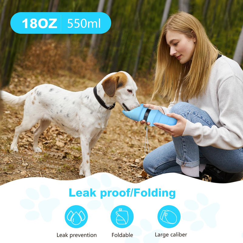 Foldable Dog Round Water Bottle for Walk, Travel, Food Grade Silicone Spherical Water Bottle for Dogs, Portable Dog Spherical Water Bottle, Travel Essentials for Dogs on The Go Blue 18Ounces - BeesActive Australia