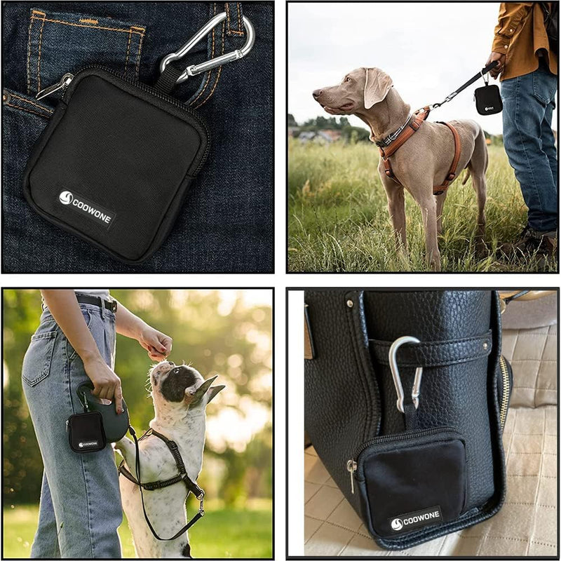 Dog Treat Pouch 2 PCS, Waterproof Small Dog Treat Bag for Leash, Hands Free Dog Walking Bag with Carabiner, Dog Poop Bag Holder for Pet Puppy Travel or Outdoor Use, Zipper Closure to Avoid Spilling Black+Beige - BeesActive Australia