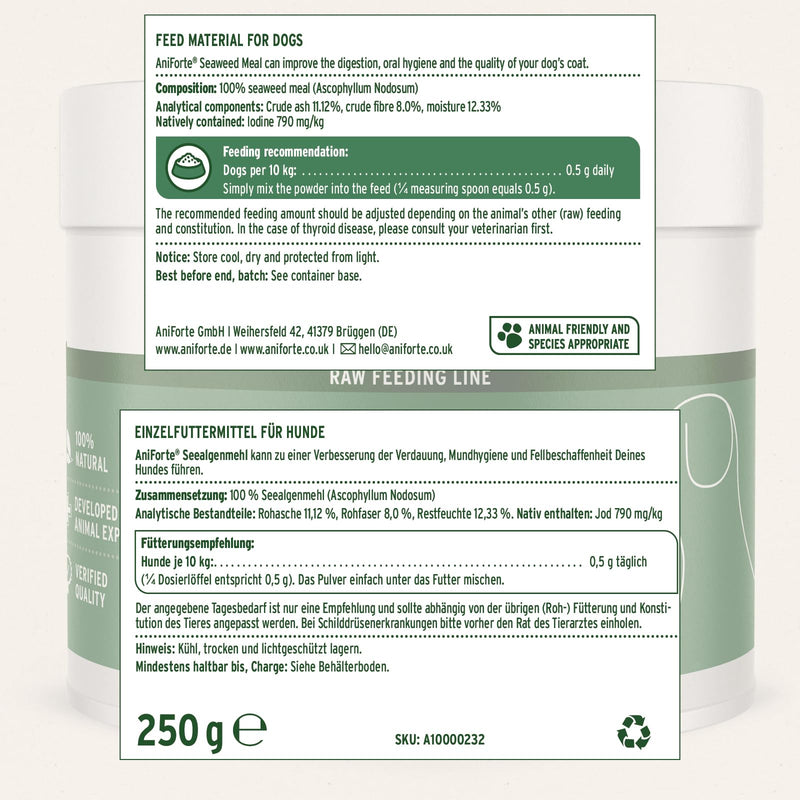 AniForte Seaweed for Dogs Powder 250g - Natural Supplement for Cleaning Teeth, Fresher Breath, Prevents Gum Disease, Boosts Weight Loss & Metabolism