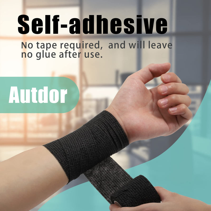 Tattoo Grip Cover Wrap - 24Pcs 2" x 5 Yards Disposable Cohesive Tattoo Grip Tape Wrap Black Elastic Bandage Rolls Self-Adherent Tape for Tattoo Machine Grip Tube, Sports Tape