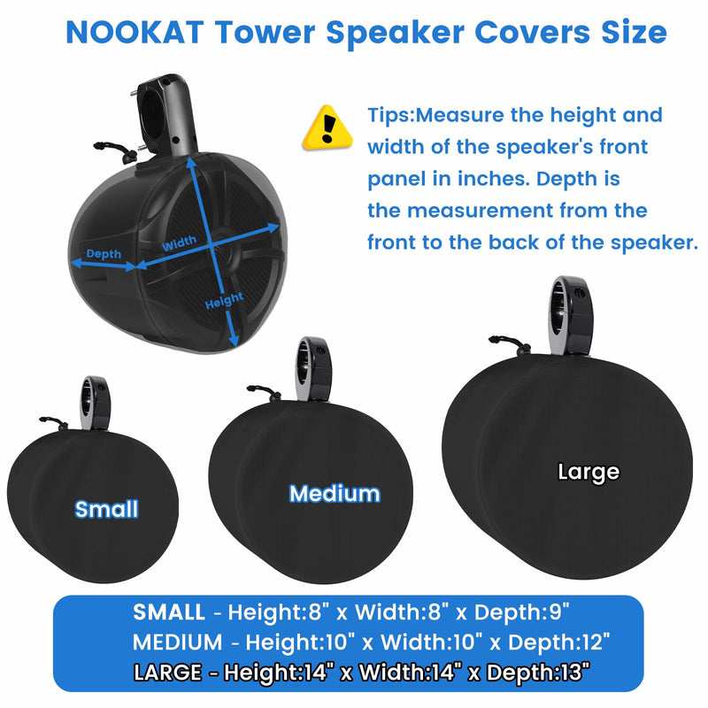 2 Pack Boat Speaker Covers, 900D Waterproof Wakeboard Tower Speaker Cover, Marine Grade UV Resistant Polyester Fabric, 14" H x 14" W x 13" D, Black L:14" H x 14" W x 13" D