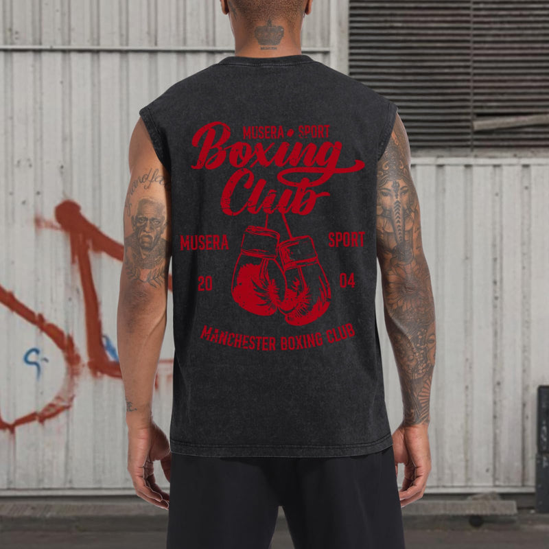 Tank Tops Men Boxing Club Graphic Tank Tops Vintage Sleeveless Cut Off Muscle Shirts Gym Workout Tanks Acid Wash Tee Black Large