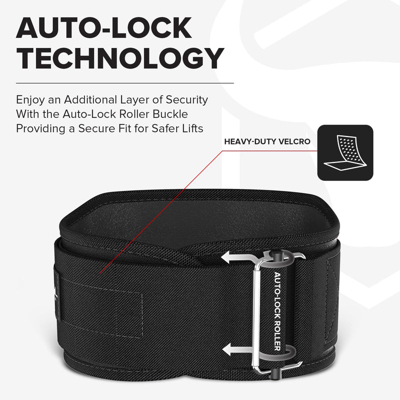 Weightlifting Belt For Men and Women - 6 Inch Auto-Lock Weight Lifting Back Support, Workout Back Support for Lifting, Fitness, Cross Training and Powerlifitng Medium Black