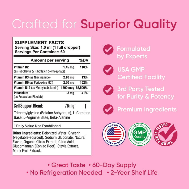 BioSource Labs Essential B Complex Liquid Drops, Methyl B12, 60-Day Supply | Vegan sublingual vitamin B-complex with methyl B12 in a 2 fl oz (60 mL) bottle, designed as a 60-day supply