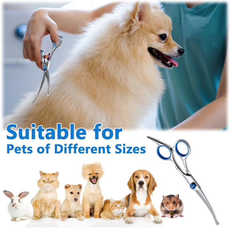 Curved dog scissors, dog scissors for dogs and cats, stainless steel fur scissors, dog safety round tip, professional dog hair scissors with adjustable screw (total length 17 cm) - BeesActive Australia