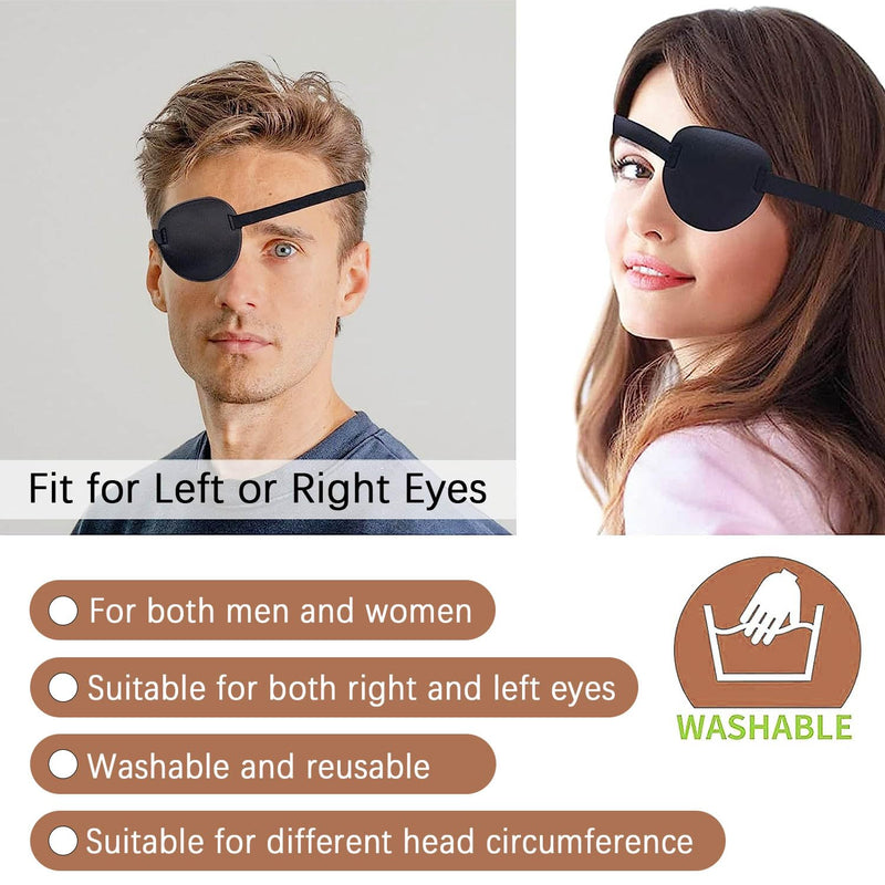 2 Pcs Eye Patch for Adults Kids,3D Adjustable Eye Patches for Amblyopia Lazy Pirate Costume(Black) - BeesActive Australia