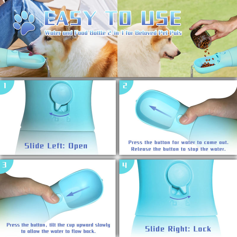 2-in-1 Portable Dog Water Bottle, Food Grade Travel Water Bottle for Dogs with Food Container, 19Oz Portable Dog Water Bowl Dispenser, Dog Birthday Gifts, Dog Accessories (Blue) Blue 19Oz - BeesActive Australia