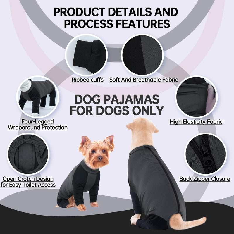Hjyokuso dog jumpsuit with legs, dog pajamas, dog pajamas for small dogs, dog pajamas with zipper, body dog after surgery for Chihuahua, Pomeranian, Yorkshire Terrier, Bichon Frisé S gray - BeesActive Australia