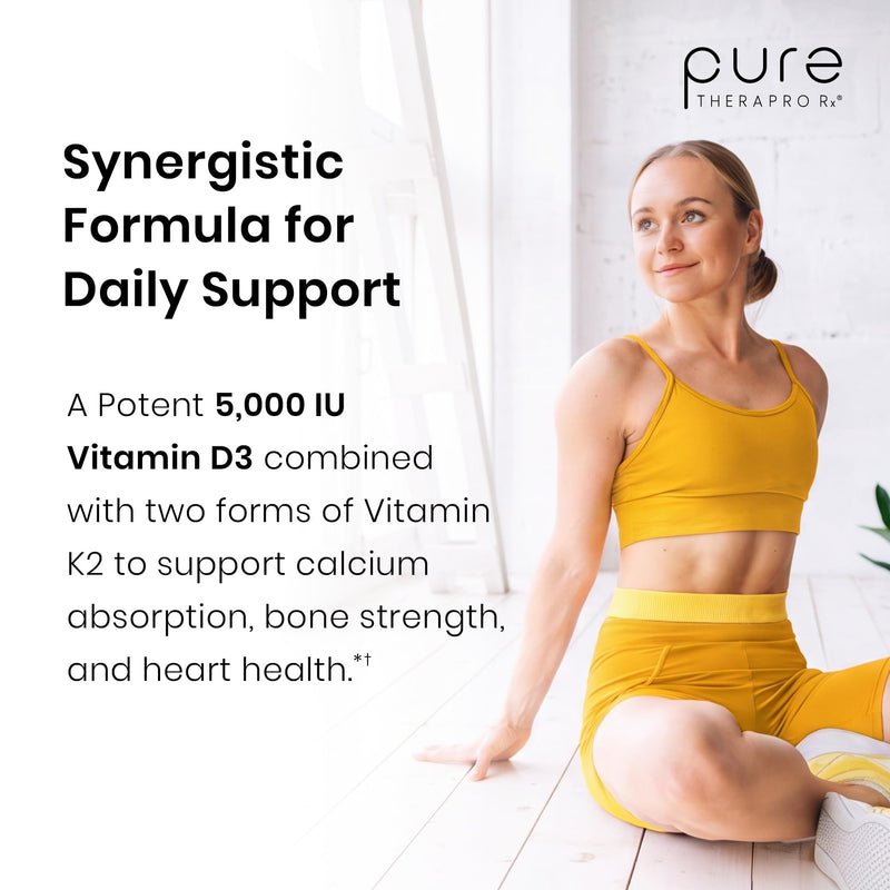 Pure Therapro Rx Vegan D3 + K2, Bone & Heart Health, 5000 IU, 180 Servings | 100% Organic Liposomal, Maximum Absorption, Includes MK4 & MK7 Vitamin K2, For Men & Women, Made in USA 0.68 Fl Oz (Pack of 1)