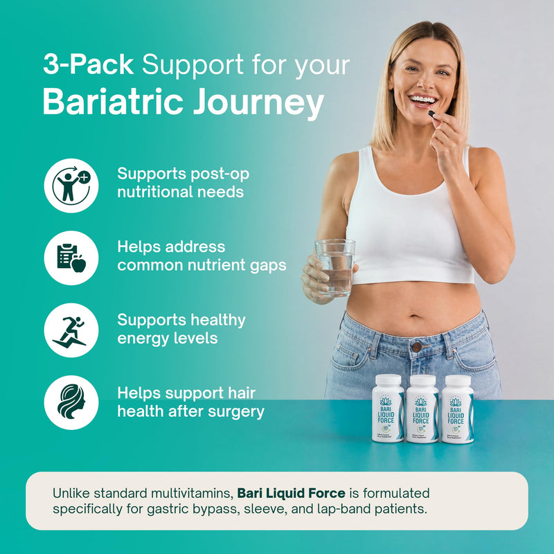 Post Bariatric Multivitamin for Gastric Bypass & Sleeve - 3 Pack | Liquid softgels with iron & 29 nutrients. Fast-absorbing, gentle on sensitive stomachs. 180 count, 3-month supply