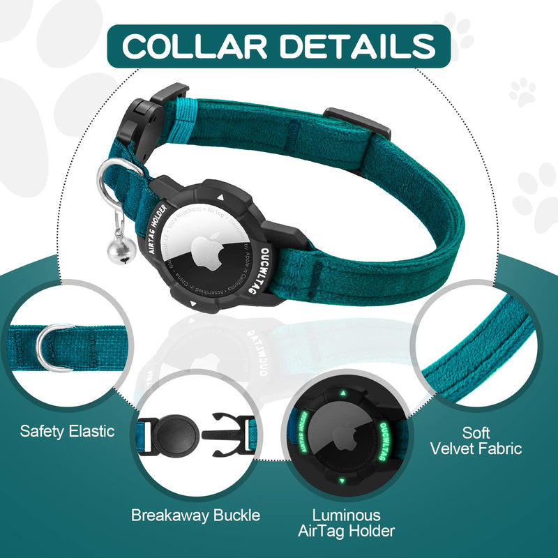 Luminous AirTag Cat Collar Breakaway, OUCWLTAG GPS Cat Collar with Apple Air Tag Holder, Cat Tracker Collars with Safety Elastic Band for Girl Boy Cats, Kittens and Puppies (Blue, 7-10 Inch) Blue - BeesActive Australia