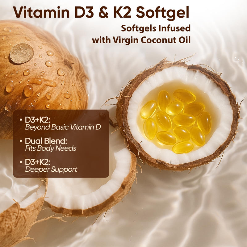 Naturals D3 K2, Vitamin D3 10000 IU + K2 200 MCG, Vitamin D3 & K2 Coconut Oil Softgels Capsules for Bone, Immune Health, Boosts Energy & Calcium Absorption, 180 Gels (1) 1