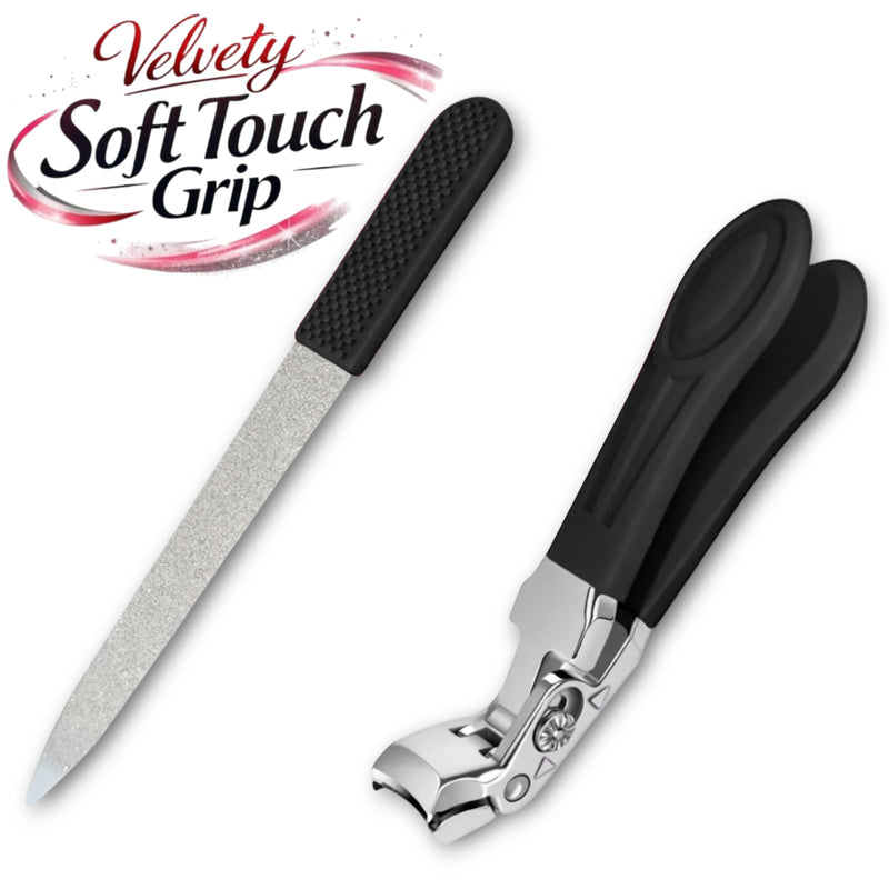 Professional Sapphire Black Angled Nail Clippers for Seniors – 5'' Elegant Thick Toenail Clipper with Nail File, Ultra-Sharp Blades, Nail Catcher, Easy Grip & Safe Home Manicure & Pedicure Care Tool - BeesActive Australia