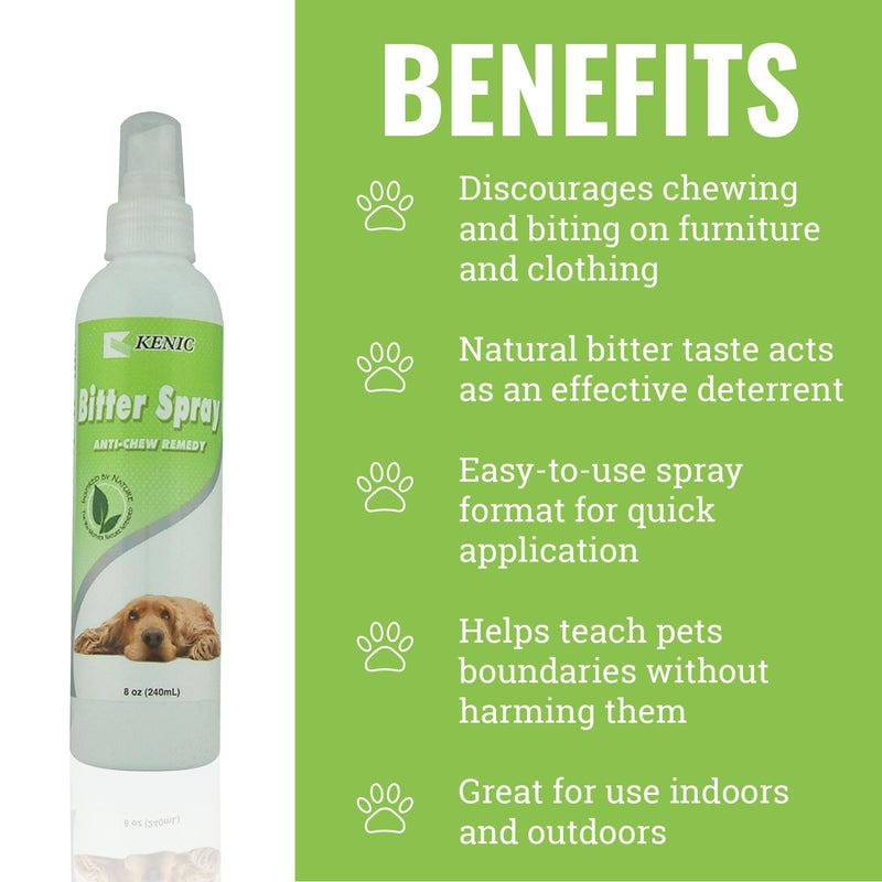 Kenic Anti-Chew Bitter Spray Deterrent for Dogs & Cats, Anti-Lick, No-Chew Training Aid, Safe for use on Furniture, Paws & Shoes & More, Made in USA Bitter - Anti-Lick & Chew 8oz