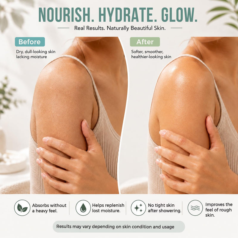 INFINA ESSENTIALS Botanical Body Oil for Dry Skin - 8 fl oz | After Shower, Lightweight Fast-Absorbing Daily Moisturizer with Marine Algae, Squalane & Vitamin E | Silky, Soft, Smooth Skin