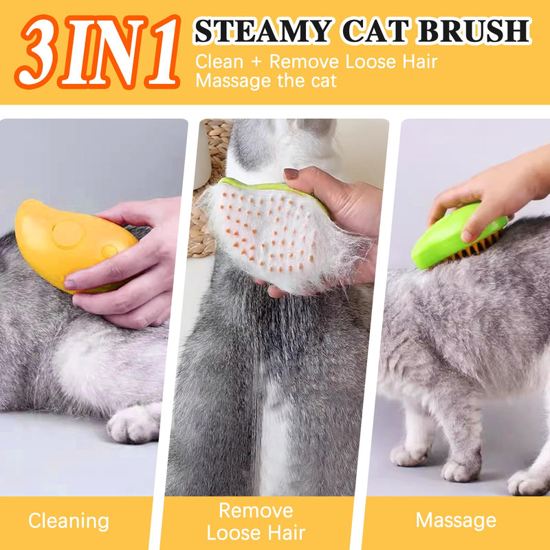 Steamy Cat Brush, 3 In1 Cat Steamy Brush, Self Cleaning Steam Cat Brush for Massage, Silicone Steam Pet Brush for Removing Tangled And Loosse Hair (green) green - BeesActive Australia