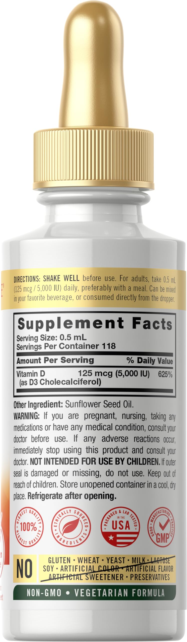 Carlyle Liquid Vitamin D3 | 5000 IU (125 mcg) | 2 oz | Vegetarian, Non-GMO, and Gluten Free Supplement | Vitamin D Liquid Drops for Adults 2 Fl Oz (Pack of 1)