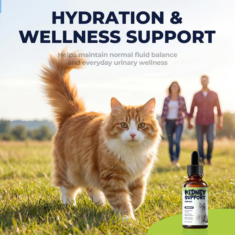 Cat Kidney Support for Cats, Kidney & Urinary Support Liquid Drops, Helps Maintain Hydration Balance, Appetite & Daily Comfort for Cats with Changing Drinking & Urination, 2 fl oz