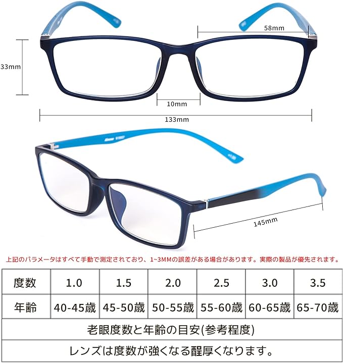 [C.AMOUR] Stylish Men's Reading Glasses, Blue Light Cut Glasses, Lightweight, Ultra Thin Lenses, Single Focus, Square TR90, Men's Senior Glasses, Mobile Reading Glasses, Case Included, For Computers, Smartphones, For PCs +1.0 to +3.5 -  Australia