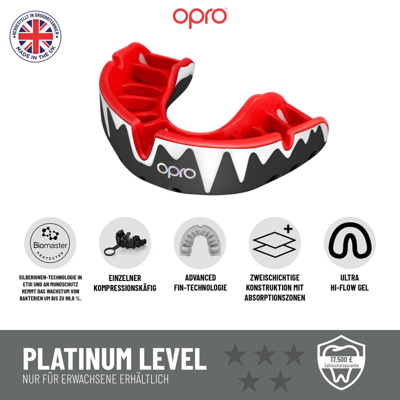 OPRO Platinum Level Mouth Guard, Pro-Level Comfort, Protection & Fit - Moldable Mouth Piece for Boxing, Hockey, MMA, Lacrosse, UFC, jiu Jitsu - Includes Mouthguard Case (Black/White/Red, Adult) Black/White/Red