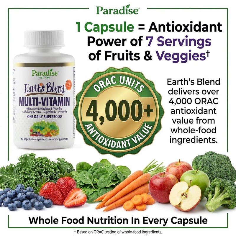 Paradise Herbs & Essentials Once Daily Multivitamin Iron 60 Capsules | Organic superfoods, probiotics, and vitamins A, B12, C, D, K2 in a dietary supplement for immune and bone support. With Iron 60 Count (Pack of 1)