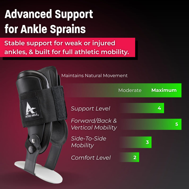 Active Ankle T2 Ankle Brace, Medium, Black, Rigid Support for Men 7-10 & Women 8-11 Shoe Size, Adjustable Brace for Sprained Ankle, Volleyball & Cheerleading, Lightweight EVA Padding, Fits Left or Right Foot - BeesActive Australia