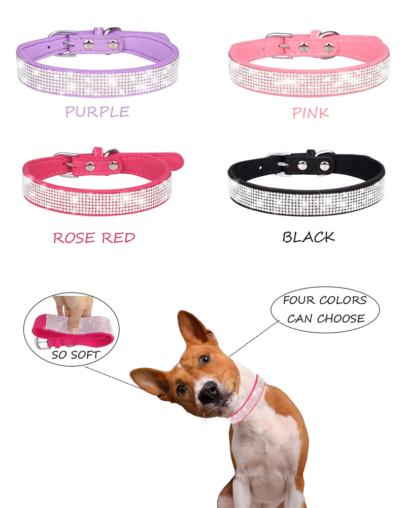 Dog Collar for Small Dogs, Adjustable Leather Suede Bling Dog Collars，Pink Dog Collar Cat Collar, Rhinestone Dog Collar(S, Pink) S - BeesActive Australia