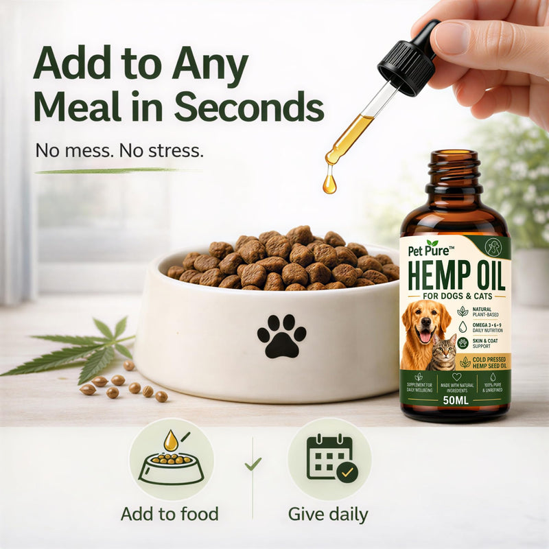 Hemp Oil for Dogs & Cats – Pet Pure™ 50ml – Hemp Oil for Dogs UK – Helps Support Calm Behaviour, Skin, Coat & Joint Health – Plant-Based Omega 3, 6 & 9 Supplement