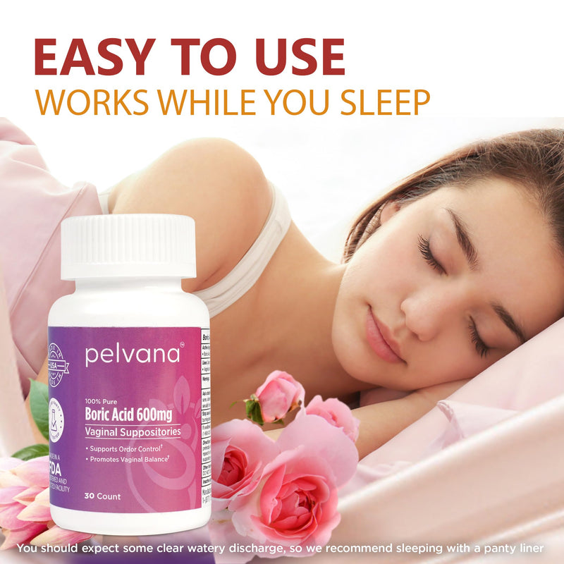 Pelvana Boric Acid Suppositories for Women 30 Count - for Vaginal Odor Use | Third-Party Tested & Made in The USA 30 Count (Pack of 1) - BeesActive Australia