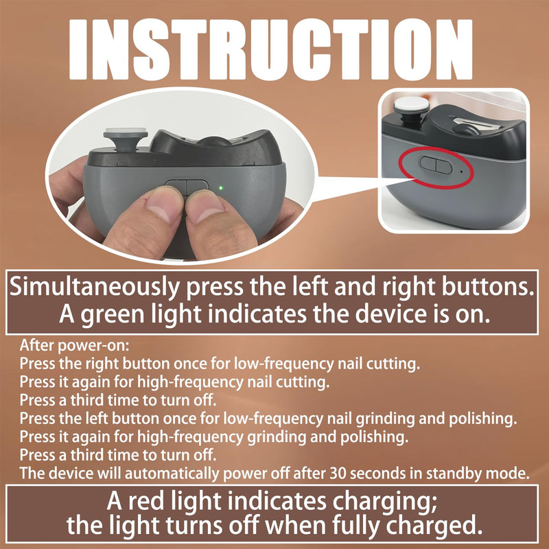 Electric Nail Clipper - 3 in 1 Upgraded Smart Trimming & Polishing Nail Clipper with 2 Adjustable Speeds, LED Light & Chip Collecting Box, Suitable for Adults, Elderly（Gray） Gray
