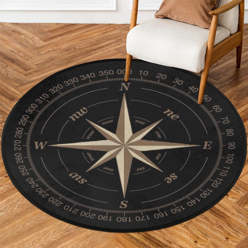 Compass Rose Round Area Rug 3Ft Artwork Black Non-Slip Circle Rugs Soft Washable Carpet Floor Mat for Bedroom Living Room Indoor Outdoor Nursery 3 ft Compass - BeesActive Australia