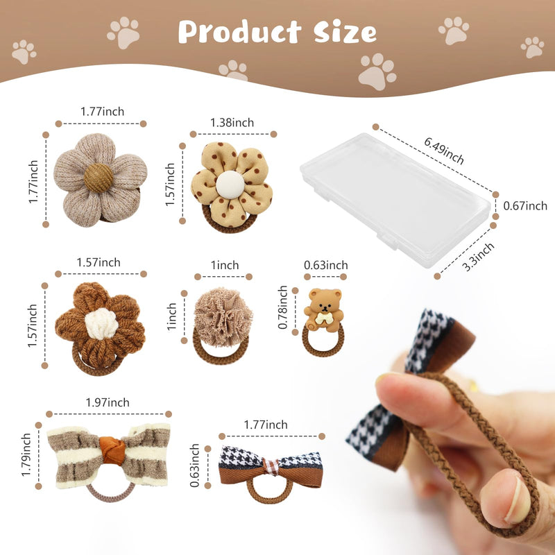 20 Pcs Dog Hair Bows for Small Dogs Cute Dog Bows with Rubber Bands Elastic Handmade Puppy Dog Bowknot Hair Bow Bulk Grooming Flower Ball Bows Topknot for Pet Hair Accessories (Brown) Brown - BeesActive Australia