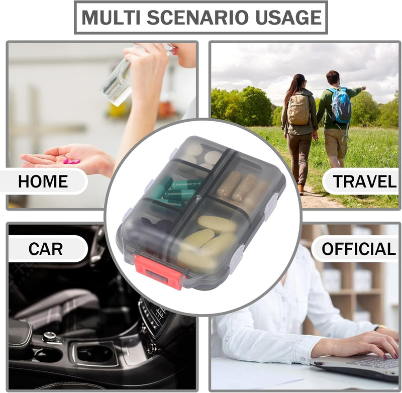 Travel Pill Storage Box Foldable 10 Compartment for Vitamin Tablet | Small Medicine Box for Pocket Wallet,Daily Pill Organizer,Portable Medication and Vitamin Holder Container Grey